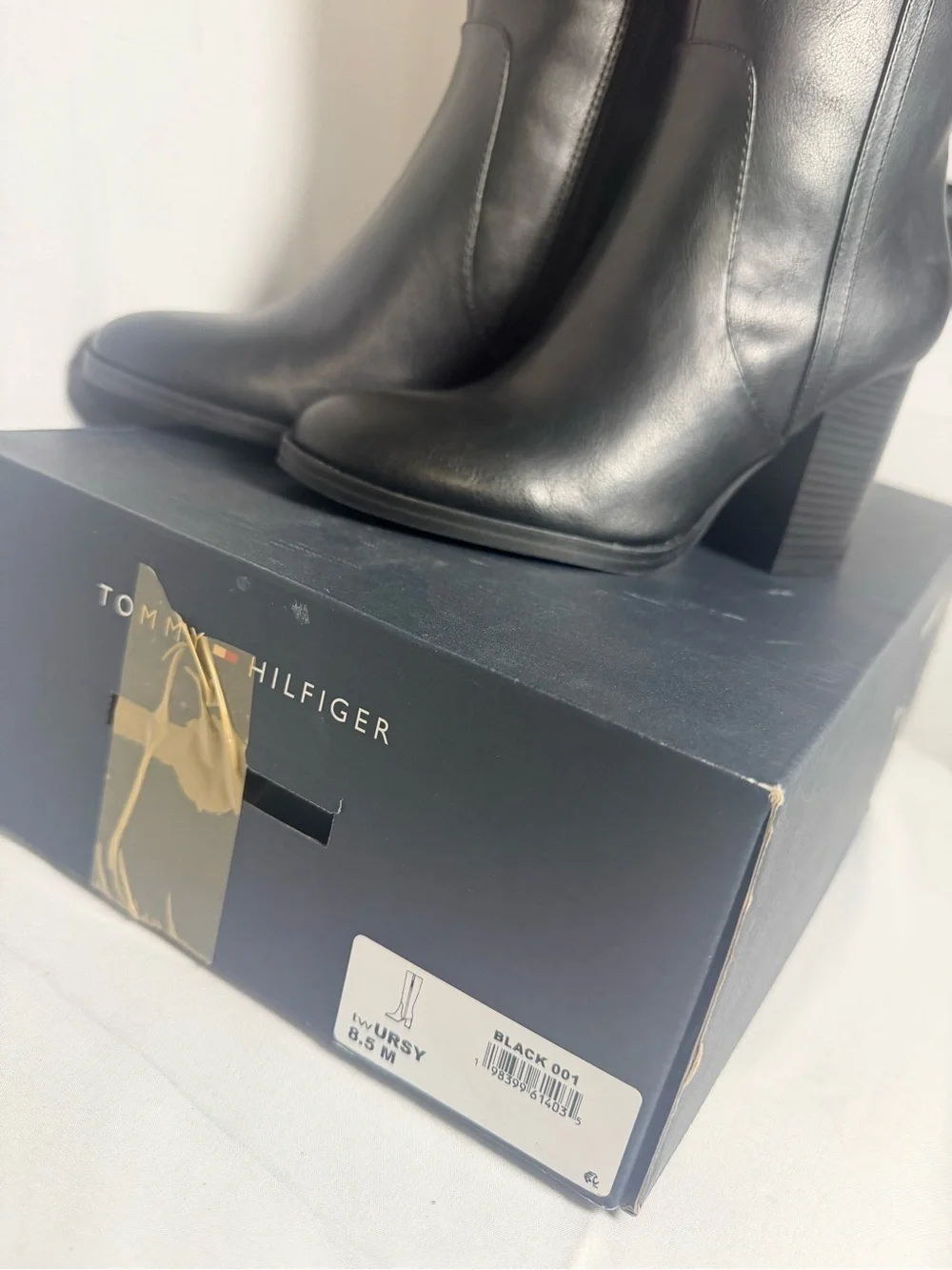 Tommy Hilfiger Black Leather Over-the-Knee Riding Boots with Gold Logo